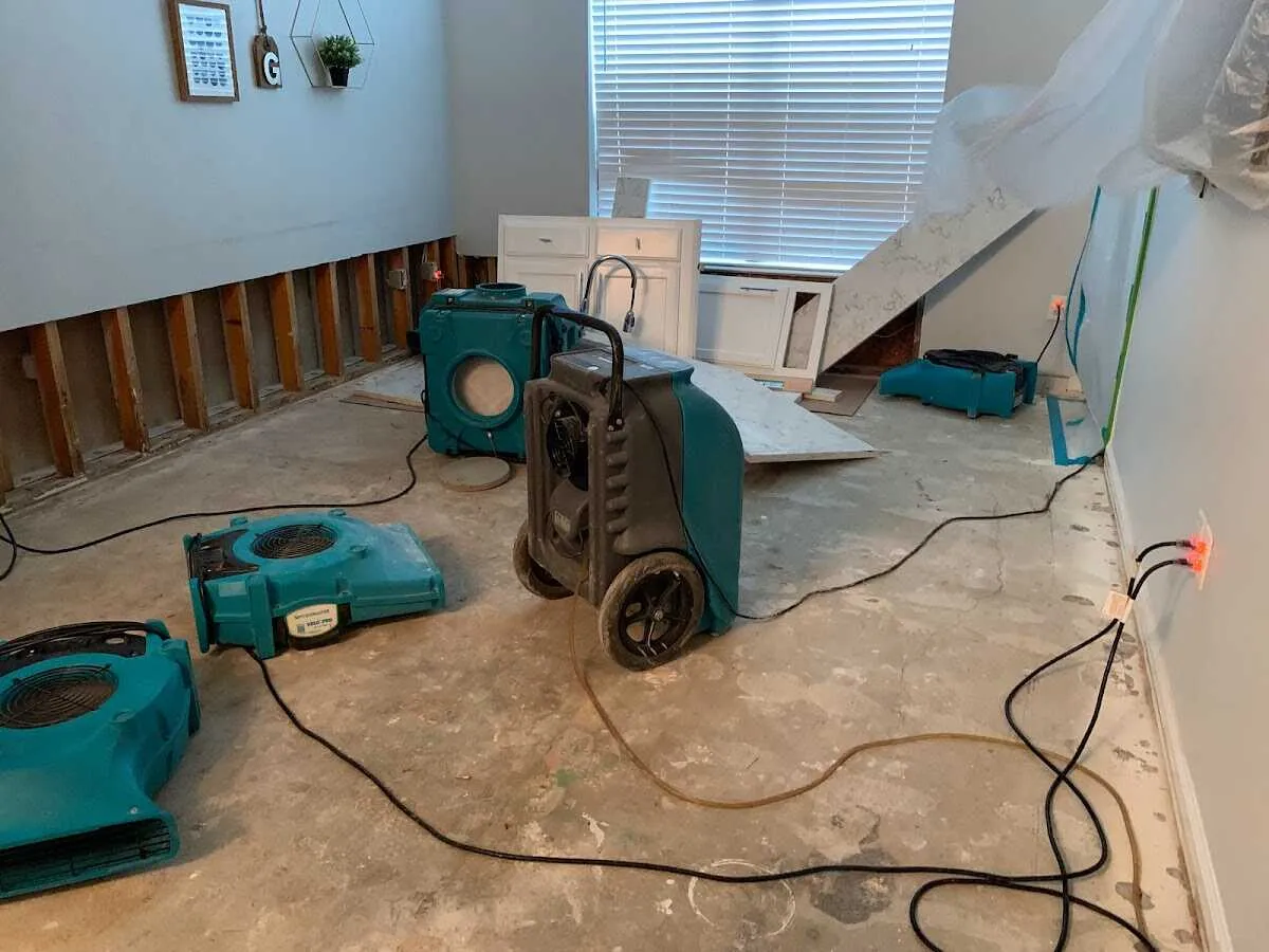 Dehumidifier in flood-cut room for Water Damage Restoration in Freeport